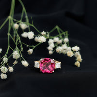 Lab Created Pink Sapphire Statement Engagement Ring with Moissanite