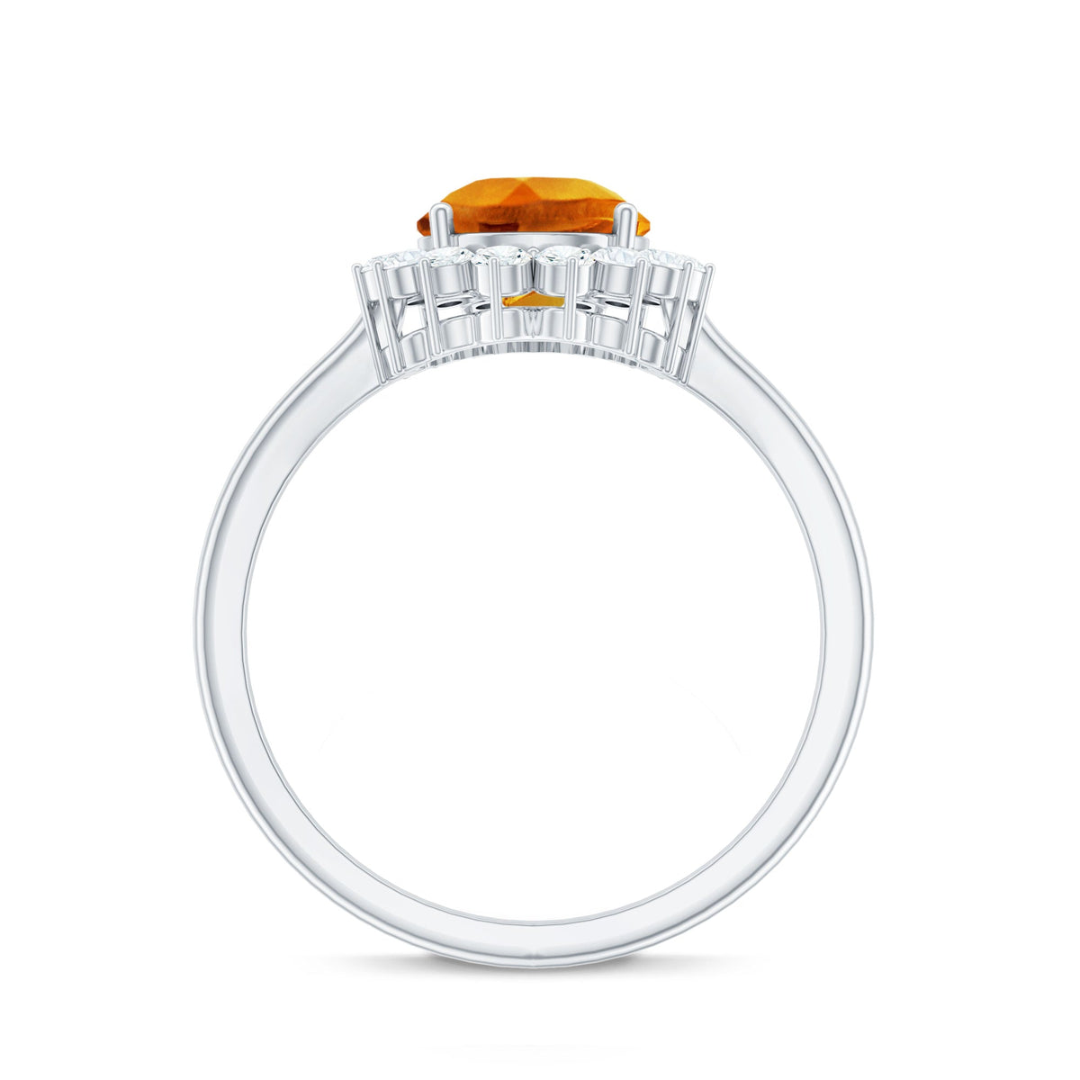 2.5 Carat Lab Grown Orange Sapphire Teardrop Engagement Ring with Diamond Halo