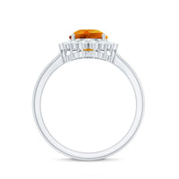 2.5 Carat Lab Grown Orange Sapphire Teardrop Engagement Ring with Diamond Halo