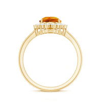 2.5 Carat Lab Grown Orange Sapphire Teardrop Engagement Ring with Diamond Halo
