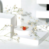 2.75 Carat Lab Grown Orange Sapphire Cushion Cut Engagement Ring with Diamond