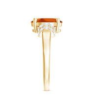 4 Carat Oval Lab Grown Orange Sapphire Engagement Ring with Diamond Side Stones