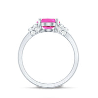 Created Pink Sapphire Oval Engagement Ring with Diamond Accent