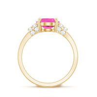 Created Pink Sapphire Oval Engagement Ring with Diamond Accent