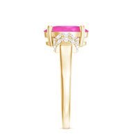 Created Pink Sapphire Oval Engagement Ring with Diamond Accent