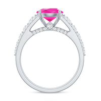 Created Pink Sapphire Engagement Ring with Moissanite Side Stones