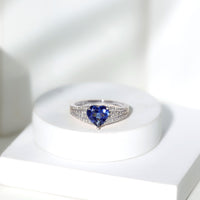 Certified 2 Carat Lab Grown Blue Sapphire Heart Engagement Ring with Diamond Split Shank