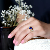 Certified 2 Carat Lab Grown Blue Sapphire Heart Engagement Ring with Diamond Split Shank