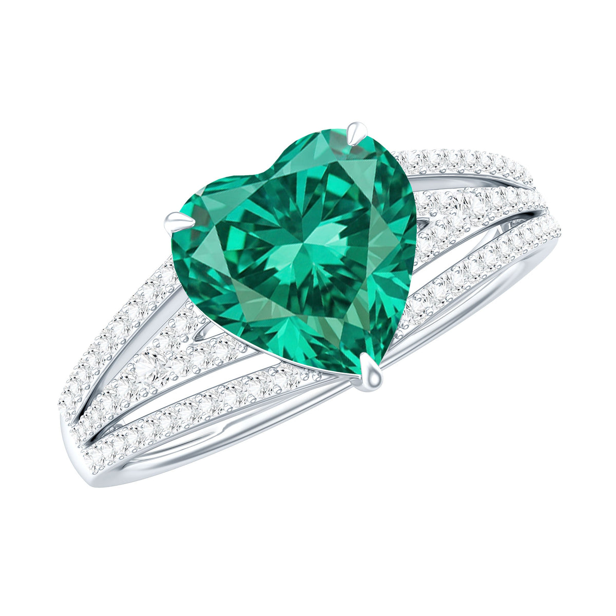 Designer 8 mm Lab Grown Emerald Heart Engagement Ring With Diamonds