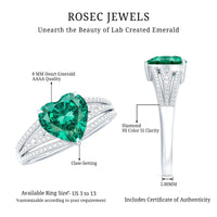Designer 8 mm Lab Grown Emerald Heart Engagement Ring With Diamonds