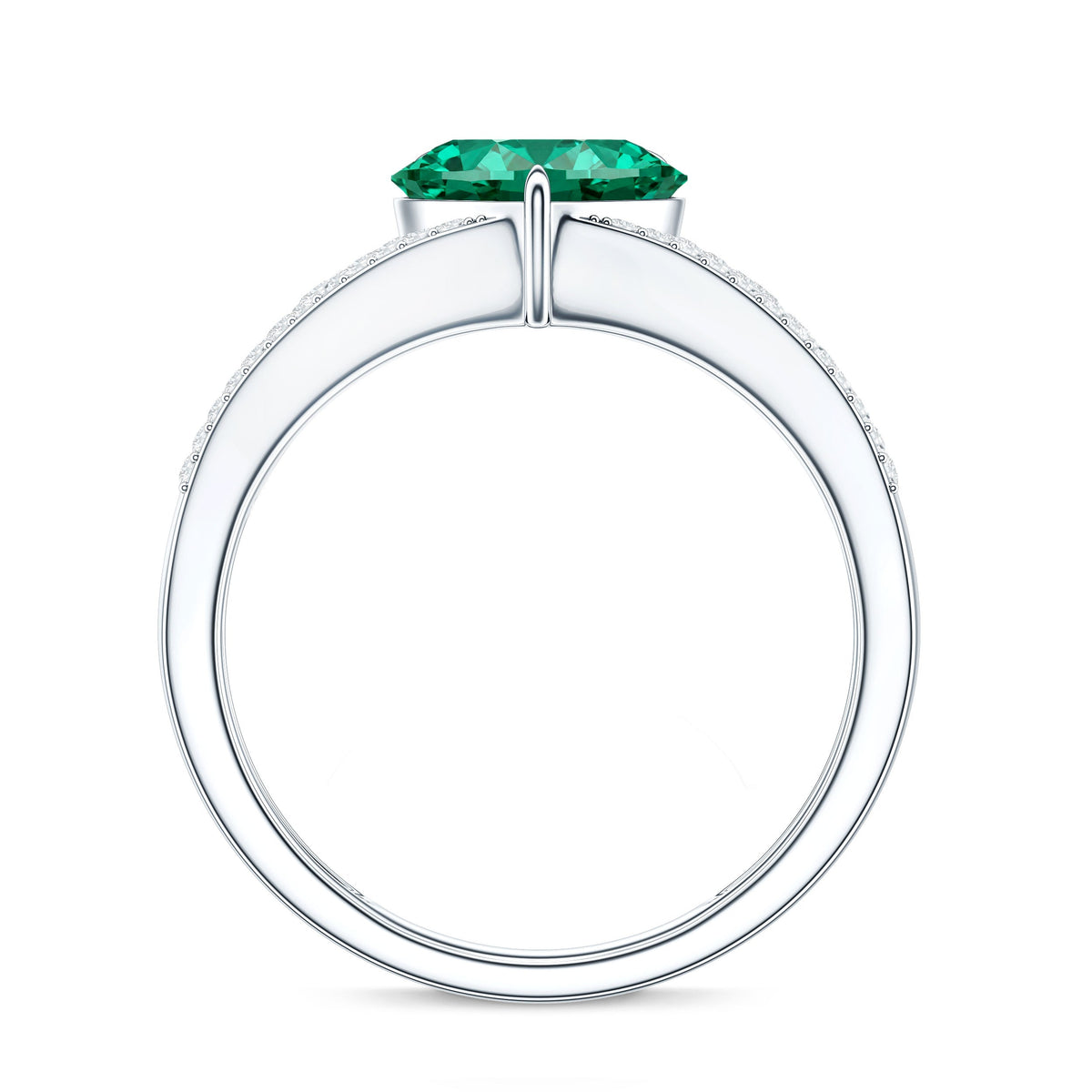 Designer 8 mm Lab Grown Emerald Heart Engagement Ring With Diamonds