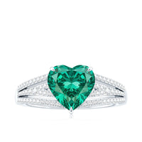 Designer 8 mm Lab Grown Emerald Heart Engagement Ring With Diamonds