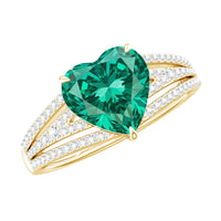 Designer 8 mm Lab Grown Emerald Heart Engagement Ring With Diamonds