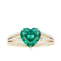 Designer 8 mm Lab Grown Emerald Heart Engagement Ring With Diamonds