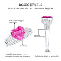 2 Carat Lab Created Pink Sapphire Heart Engagement Ring with Diamond
