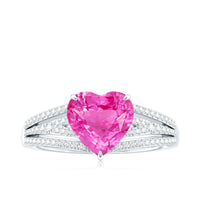 2 Carat Lab Created Pink Sapphire Heart Engagement Ring with Diamond