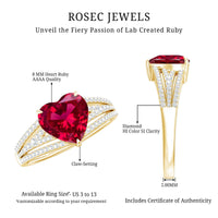 Heart Shape Created Ruby Engagement Ring with Diamond