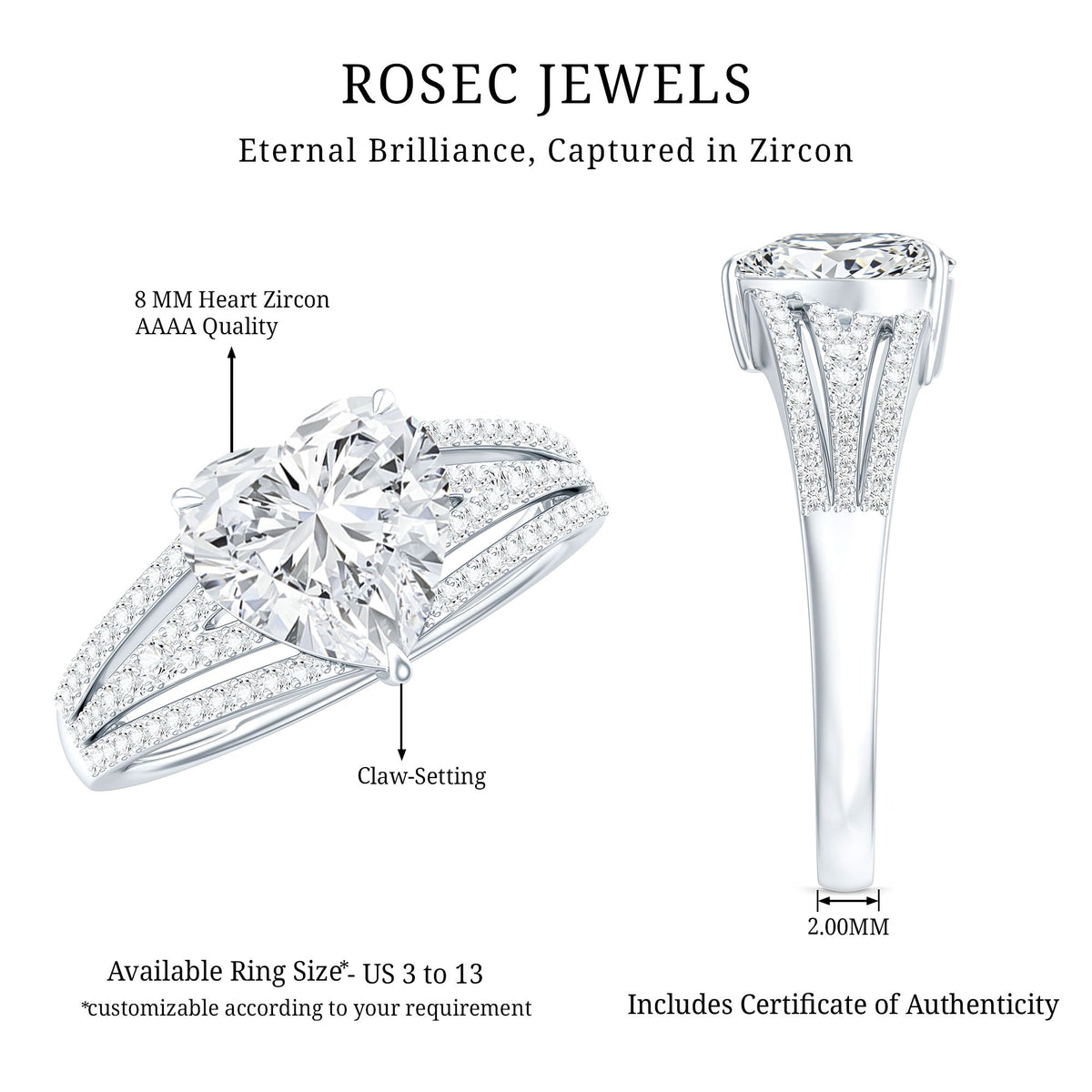 Certified Cubic Zirconia Heart Engagement Ring