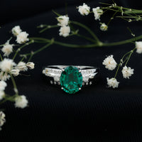 3 Carat Lab Grown Emerald Oval Engagement Ring with Diamond
