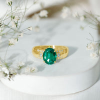 3 Carat Lab Grown Emerald Oval Engagement Ring with Diamond