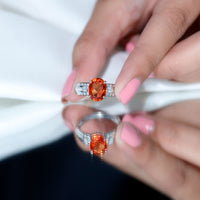 4 Carat Oval Lab Grown Orange Sapphire Statement Engagement Ring with Diamond
