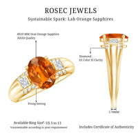4 Carat Oval Lab Grown Orange Sapphire Statement Engagement Ring with Diamond