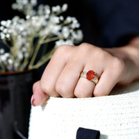 4 Carat Oval Lab Grown Orange Sapphire Statement Engagement Ring with Diamond