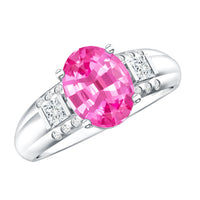 Lab Grown Pink Sapphire Oval Solitaire Engagement Ring with Diamond