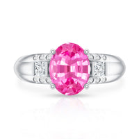Lab Grown Pink Sapphire Oval Solitaire Engagement Ring with Diamond