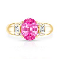 Lab Grown Pink Sapphire Oval Solitaire Engagement Ring with Diamond