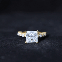 Certified Princess Cut Moissanite Engagement Ring with Side Stones