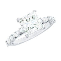 Certified Princess Cut Moissanite Engagement Ring with Side Stones