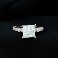 Certified Princess Cut Moissanite Engagement Ring with Side Stones