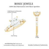 Certified Princess Cut Moissanite Engagement Ring with Side Stones