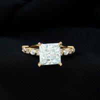 Certified Princess Cut Moissanite Engagement Ring with Side Stones