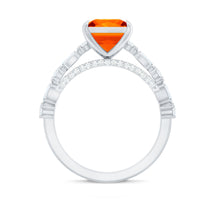 2.75 Carat Lab Grown Orange Sapphire Princess Cut Engagement Ring with Side Stones