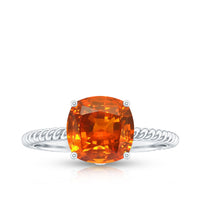 Certified 2.75 Carat Lab Grown Orange Sapphire Cushion Cut Engagement Ring with Diamond