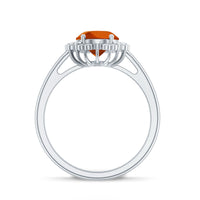 4 Carat Lab Grown Orange Sapphire Vintage Engagement Ring with Diamond