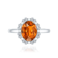 4 Carat Lab Grown Orange Sapphire Vintage Engagement Ring with Diamond