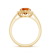 4 Carat Lab Grown Orange Sapphire Vintage Engagement Ring with Diamond