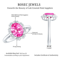 Vintage Style Lab Grown Pink Sapphire Oval Engagement Ring