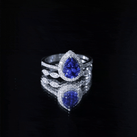 Certified 1.6 Carat Lab Grown Blue Sapphire Pear Shaped Engagement Ring Set with Diamond