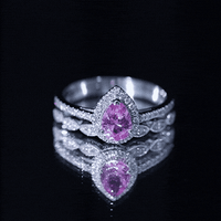 Lab Grown Pink Sapphire Pear Shaped Engagement Ring Set