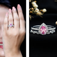 Lab Grown Pink Sapphire Pear Shaped Engagement Ring Set