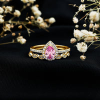 Lab Grown Pink Sapphire Pear Shaped Engagement Ring Set