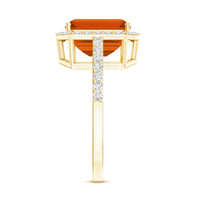 2.75 Carat Lab Grown Orange Sapphire Emerald Cut Engagement Ring with Diamond Halo