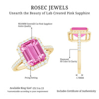2.75 Carat Lab Grown Pink Sapphire Emerald Cut Engagement Ring with Diamond
