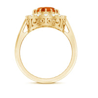 Certified 4 Carat Lab Grown Orange Sapphire Huge Engagement Ring with Diamonds