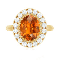 Certified 4 Carat Lab Grown Orange Sapphire Huge Engagement Ring with Diamonds