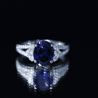 Certified 4 Carat Lab Grown Blue Sapphire Oval Engagement Ring with Diamond Split Shank